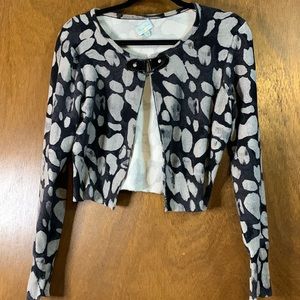 Tracey Reese Size Large Cropped Long Sleeve Open Sweater Cardigan, taupe & Black